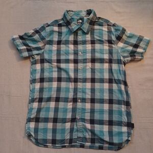 The North Face Short-Sleeve Plaid Shirt in Teal/White Men's Size XL